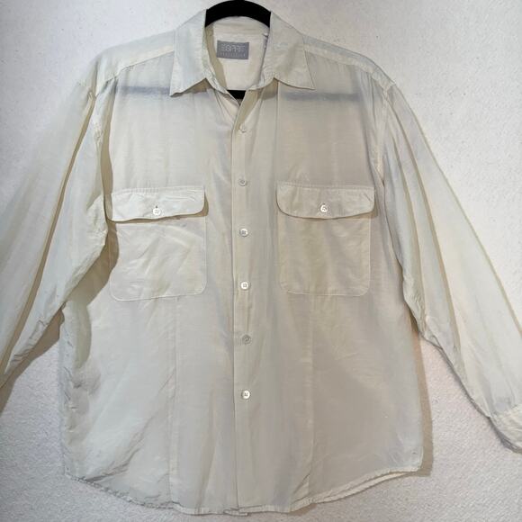 ESprit VTG Ivory White Button-Up Long-Sleeve Silk Blouse Shirt Size Medium - Picture 3 of 6